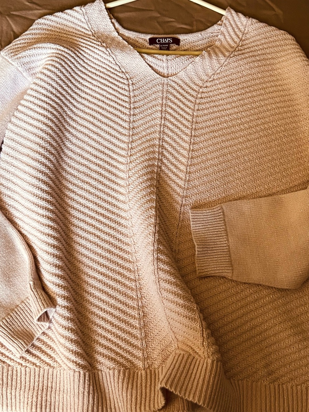 Chaps Women's V-Neck Ribbed Knit Sweater - Blush Pink - Picture 5 of 5